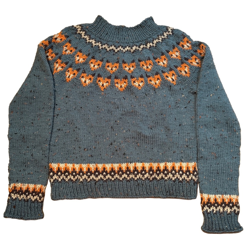 Kids Handemade Nordic Fair Isle Fox Design Wool Pullover Children's 15"W x 16" L